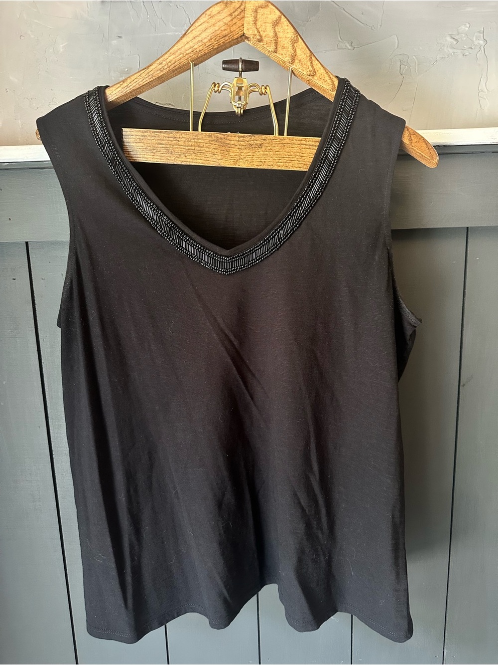 Coldwater Creek Black Beaded V-Neck Sleeveless Top size XL 16